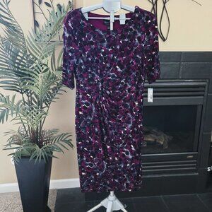 NWT Connected Apparel sz 16 dotted side shirred dress flattering v neck